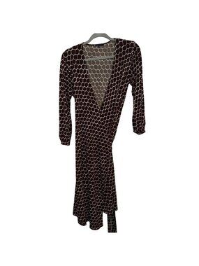 Anne Klein Brown & White Honeycomb Print Wrap Dress S